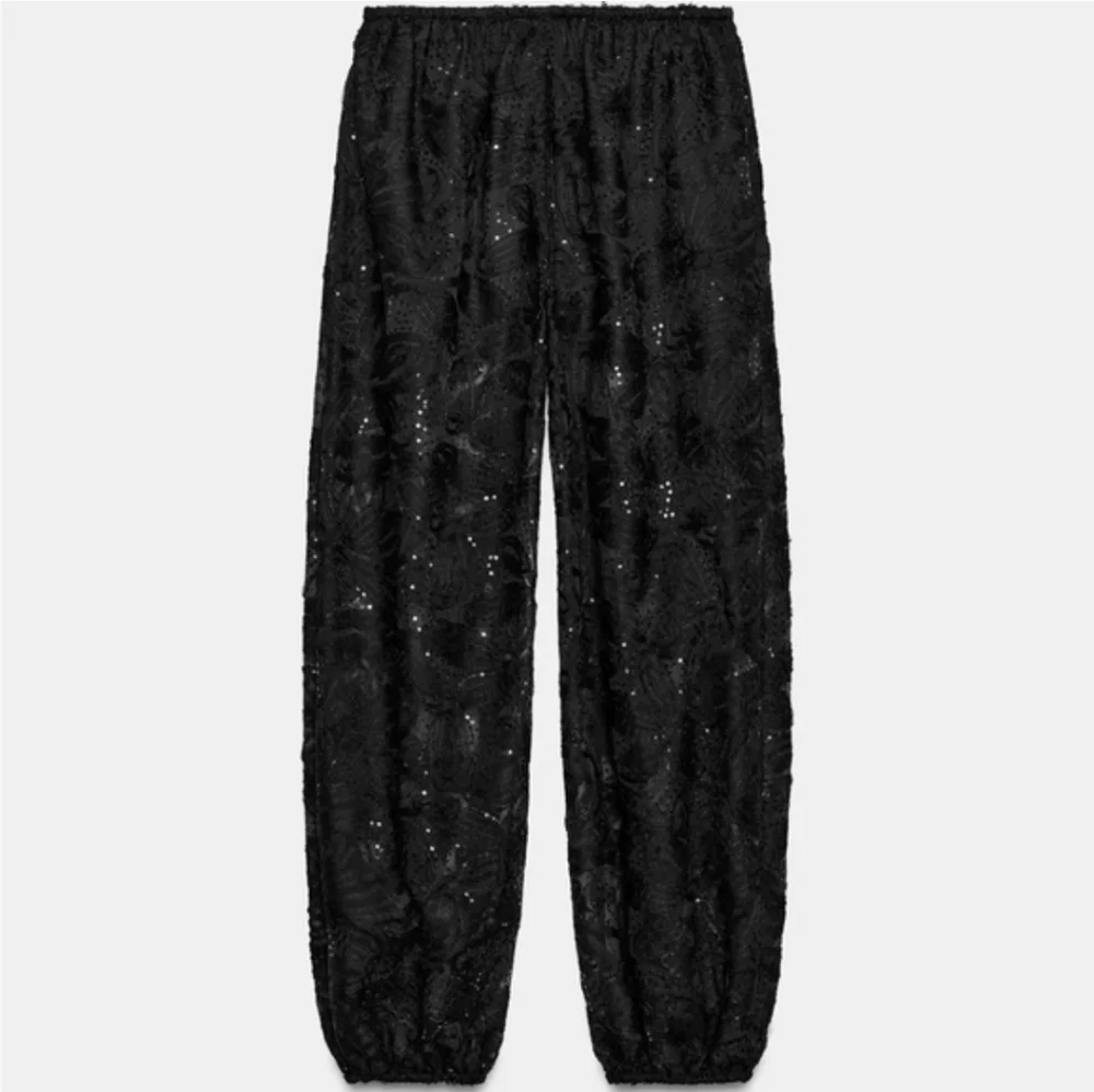 ZARA Set 2pc SEQUINED BALLOON PANTS AND TOP BLACK Size M